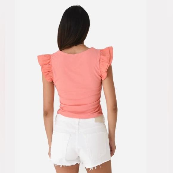 English Factory Salmon Ruffle Sleeve Scoop Neck Top - Picture 4 of 9